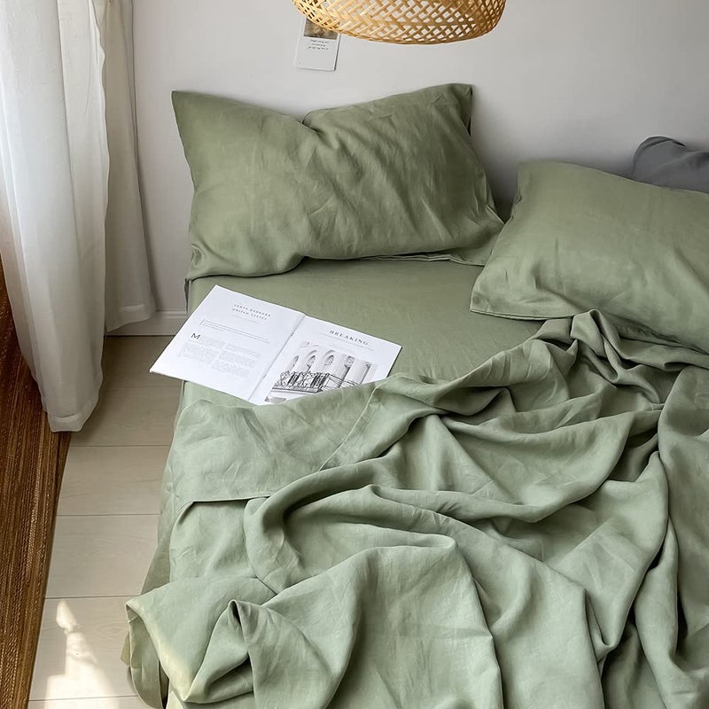 Simple&Opulence 100% Linen Pillowcases Basic Style Solid Color Set of 2  King Size Stone Washed Flax Pillow Cover Envelope Closure (20''x40''  Sage Green) - Image 5